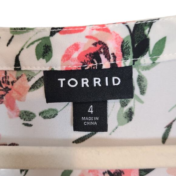 Torrid Top Hi Low Blouse Long Sleeve Blouse Womens 4X White Floral Top Georgette - Picture 8 of 10
